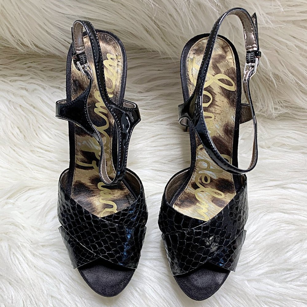 Sam Edelman Mason Embossed Leather Strappy Sandal in Black - Picture 5 of 13